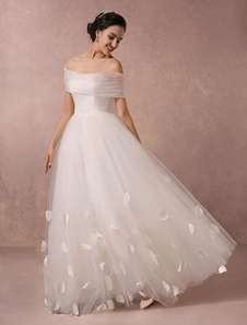 Robe de mariée Pétales de corsage Satin Tulle douce appliques plage de Wrap-parole longueur a-ligne 
