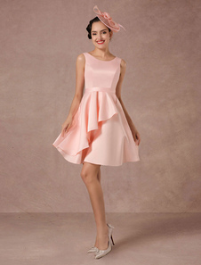 Rose de mariée robe de Cocktail a-ligne de Train asymétrique robe courte robe de mariée Vintage