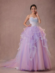 Ulle Pagent dentelle perles Quinceanera robe chapelle Train a-ligne Sweetheart bretelles luxe prince