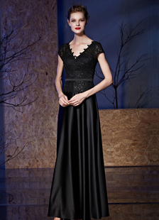 Dentelle robe de soirée Sequin Satin parole longueur a-ligne mère de la robe de mariée avec ceinture