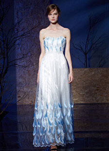 Robe de soirée bustier Tulle broderies perles étage longueur robe de bal a-line