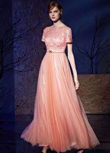 Robe de soirée paillettes Tulle étage longueur A ligne Maxi Party robe en dentelle avec ceinture