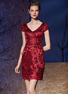 Gaine robe de Cocktail broderies V cou mère de la robe de mariée