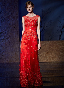 Perlage robe de soirée rouge Luxary-parole longueur a-ligne de broderies 3D fleurs appliques robe Pa