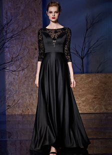 Eveing noir robe dentelle paillette demi-manchons Illusion étage longueur mère de la robe de mariée