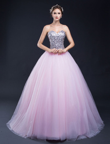 Sequin Pageant robe Tulle dos nu bretelles Sweetheart parole longueur robe de Quinceanera