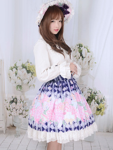 Jupe lolita magnifique douse en lin de coton impression avec noeud