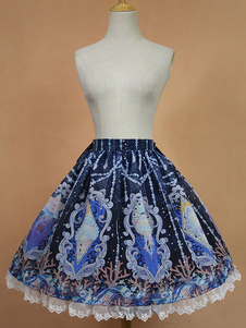 Jupe lolita séduisante douse en organza impression avec dentelle