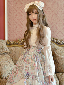 Jupe lolita excellente douse en chiffon impression à volants