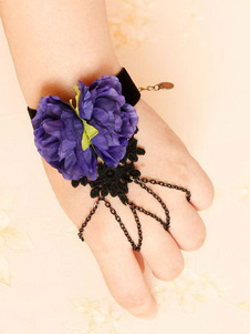 Lolita classique Bracelet dentelle noire fleur pourpre appliques Lolita accessoires