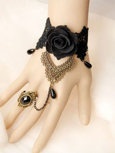Collier métal de fleurs dentelle Gothique Lolita Bracelet Perles accessoires Lolita strass avec anne