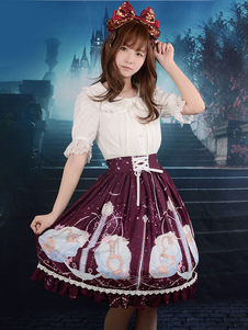 Jupe lolita excellente douse en chiffon impression à volants