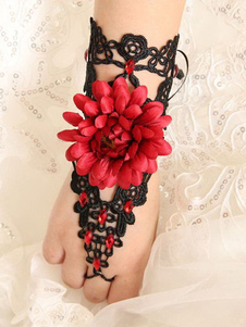 Lolita classique Bracelet dentelle noire fleur rouge perles Lolita accessoires