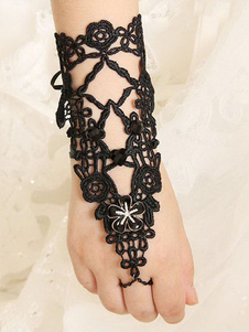 Gothic Lolita Bracelet dentelle noir Lolita Floral accessoires avec strass