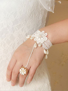 Sweet Lolita Bracelet blanc en dentelle perles Lolita accessoires avec bague fleur