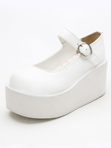 Chaussures de lolita sublimes blanc unicolore à talons compensés