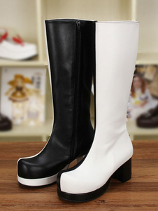 Bottes de lolita noires en patchwork à talons épais