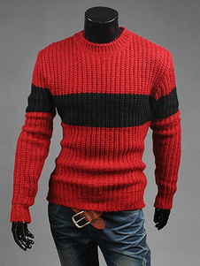 Pull parfait en coton mélangé multicolore moulant col ras du cou