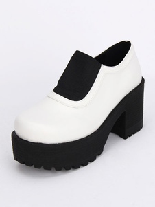Chaussures de lolita blanc unicolore à talons compensés