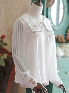 Chemisier lolita doux Chiffon B119 unicolore brodé col à revers