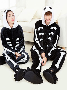 Kigurumi pyjama squelette Onesie flanelle noir Couple Costume