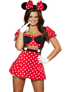 Costume sexy de Minne Mickey Mouse pois rouges manches courtes Crop Top avec Mini jupe & bandeau & g