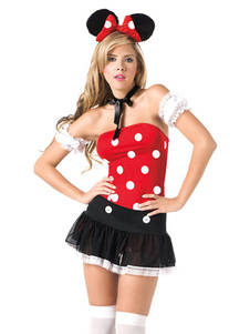 Polka Dot Top bustier Sexy Costume Halloween Disney Mickey Mouse féminines avec Mini jupe en 4 morce