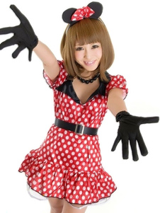 Halloween Costume Sexy Mickey Mouse Minne rouge à pois manches courtes Slim Fit Skater Mini robe en 