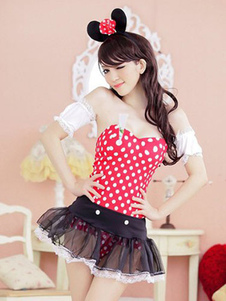 Body Bustier sexy Costume Mickey Mouse Disney Halloween pois rouges féminin avec Mini jupe transpare