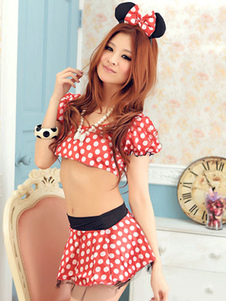 Halloween Costume Sexy Mickey Mouse Minne rouge à pois manches courtes Crop Top avec Mini robe & ban
