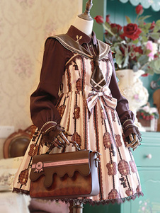 Robe lolita charmante en coton impression avec noeud douse à bretelles