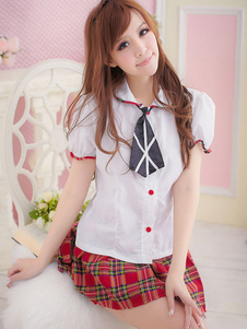 Mini jupe sexy School Girl Costume Nerd coton féminin avec chemise blanche à manches courtes en 3 pi