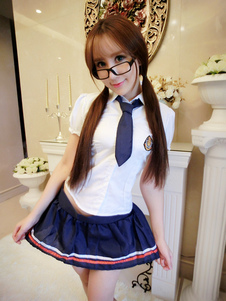 Mini jupe sexy Costume School Girl féminin avec chemise blanche Set de 3 pièces