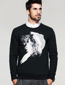 Noirs Sweatshirt coton hommes imprimé Top pull