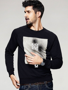 Lettres masculine de Sweat-shirt coton noir imprimé chemise à manches longues T