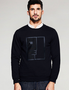 Pull noir Crewneck Sweatshirt manches longues haut en coton occasionnels de façonnage
