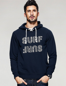 Lettres de Hoodie hommes coton imprimé Sweat-shirt à capuche manches longues