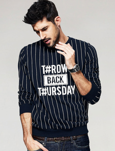 Lettres Sweatshirt coton noir bande verticale masculine imprimé chemise à manches longues T