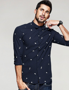 Chemise en coton imprimé chemise Casual hommes bouton