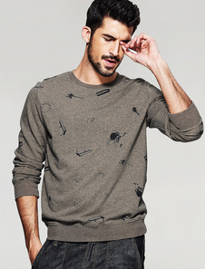 Coton Sweatshirt hommes imprimé manches longues T-shirt en kaki