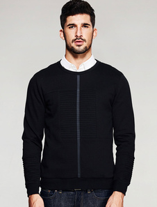 Pull noir Sweatshirt Crewneck manches longues Slim Fit coton Top pour hommes