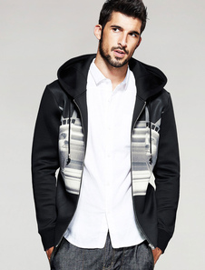 Hoodie noir hommes imprimé à capuche veste à capuchon avec cordon de serrage