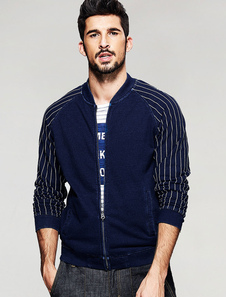 Veston masculin coton veste Stripe manches longues marine