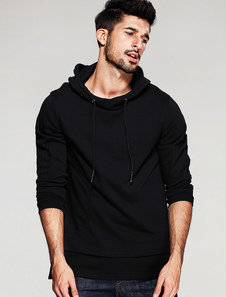 Noir à capuchon manches longues cordon coton Hoodie Sweat-shirt hommes