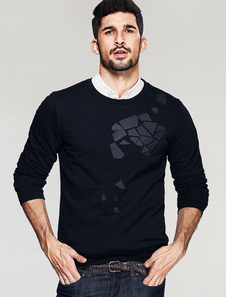 Sweatshirt noir Crewneck manches longues motif géométrique masculine façonnage haut en coton