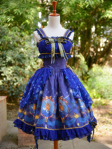 Robe à bretelles lolita charmante en fibres de coton impression avec dentelle à bretelles Robe