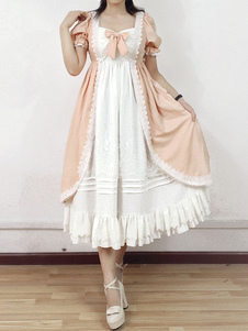 Robe lolita séduisante en popeline color-block avec dentelle douse revers embelli