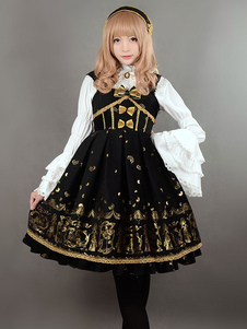 Belle robe à bretelles lolita en velours impression avec noeud à bretelles Robe