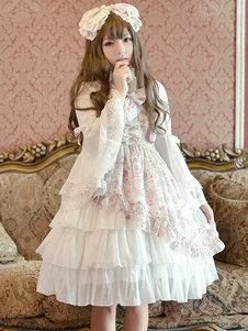 Robe à bretelles lolita charmante en chiffon impression avec noeud à bretelles Robe