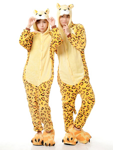Kigurumi pyjamas Leopard cache-couche pour adulte flanelle jaune animaux Couple Costume vêtements de